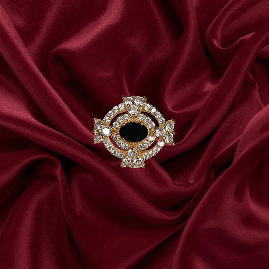 Premium 1K Gold Plated - Royal Black Stone Halo Ring