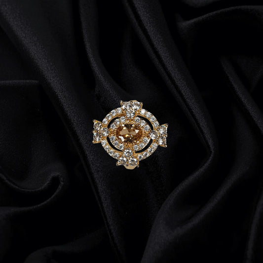 Royal Oval Diamond Halo Ring – 1K Gold Plated