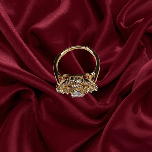 Royal White Crystal Crown Ring GOLD Plated