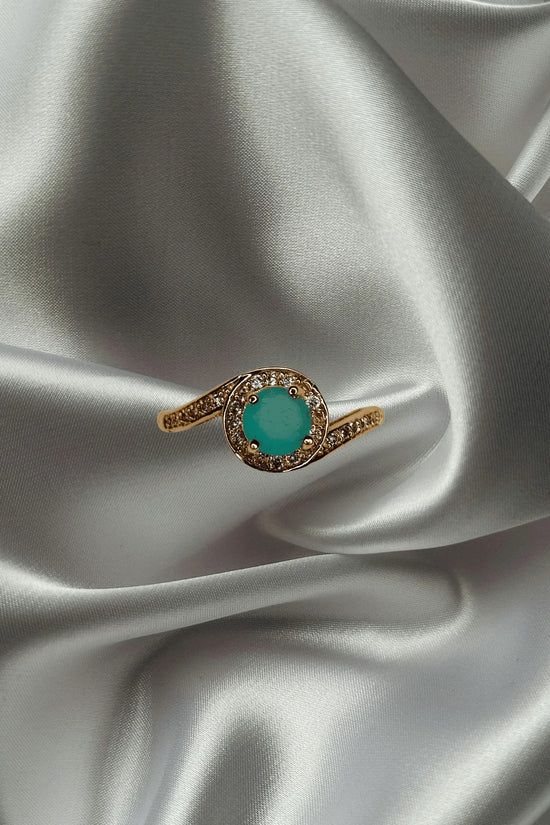 Opulent Aqua Bloom Gold Plated Ring