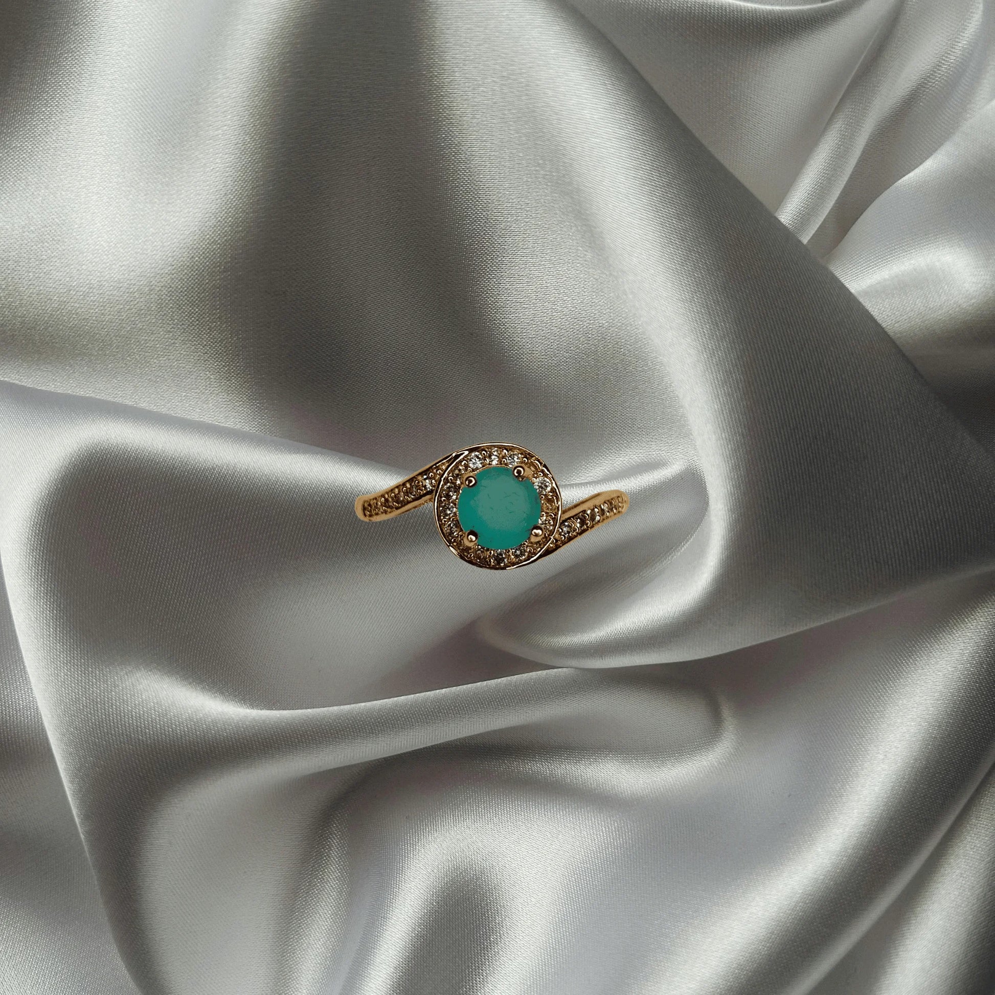 Opulent Aqua Bloom Gold Plated Ring