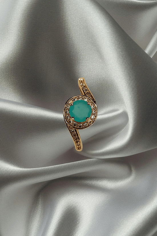 Opulent Aqua Bloom Gold Plated Ring