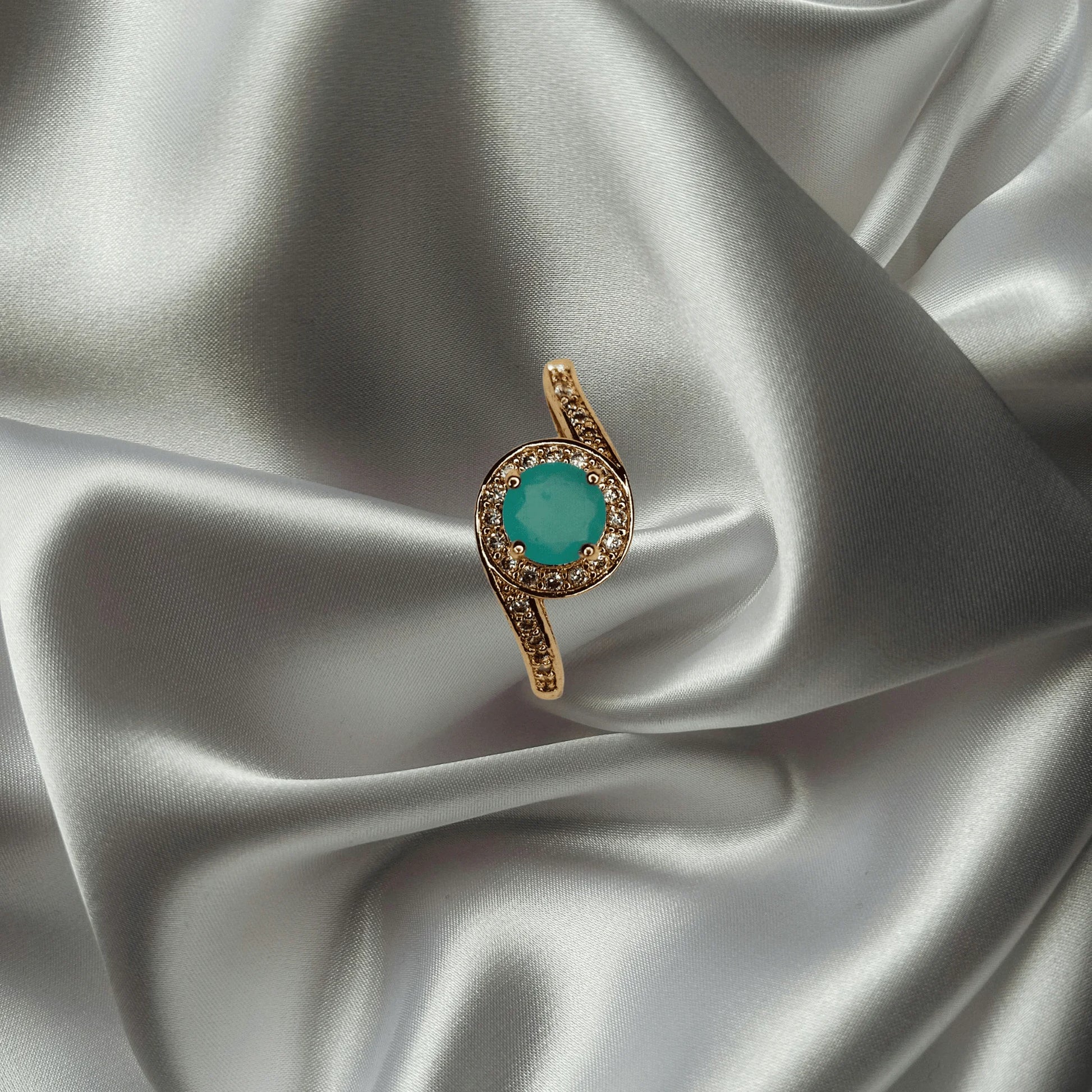Opulent Aqua Bloom Gold Plated Ring