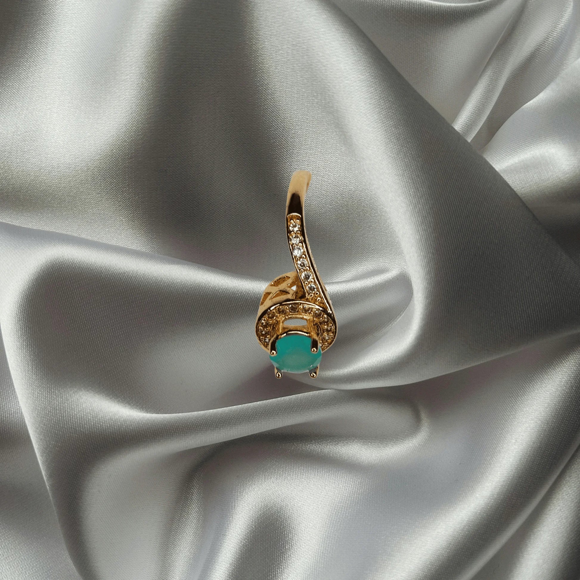 Opulent Aqua Bloom Gold Plated Ring