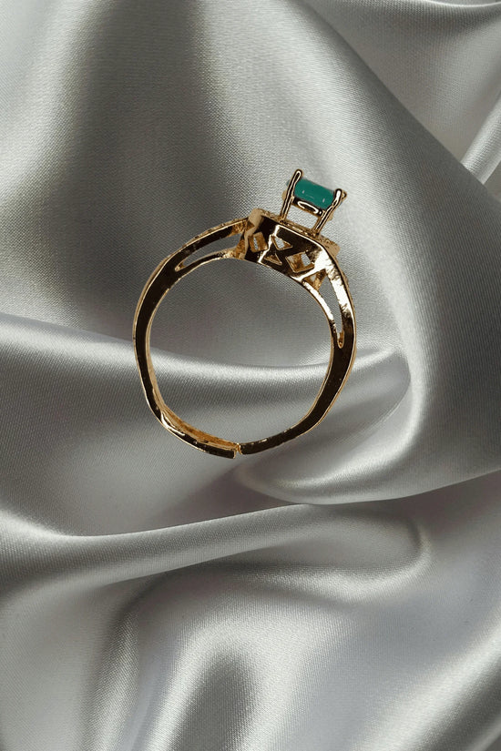 Opulent Aqua Bloom Gold Plated Ring