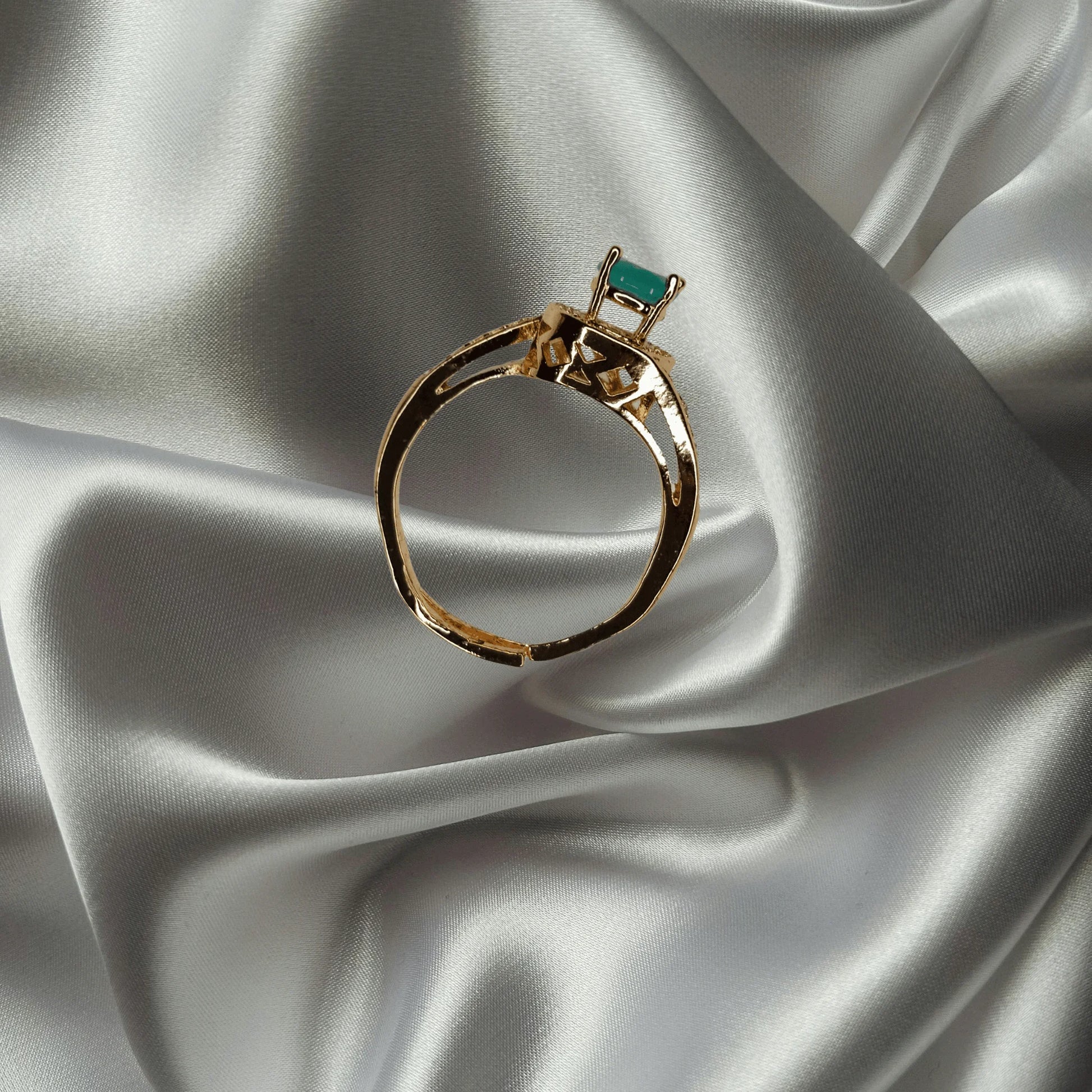 Opulent Aqua Bloom Gold Plated Ring