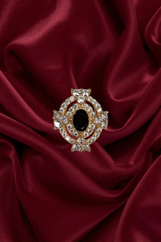 Premium 1K Gold Plated - Royal Black Stone Halo Ring