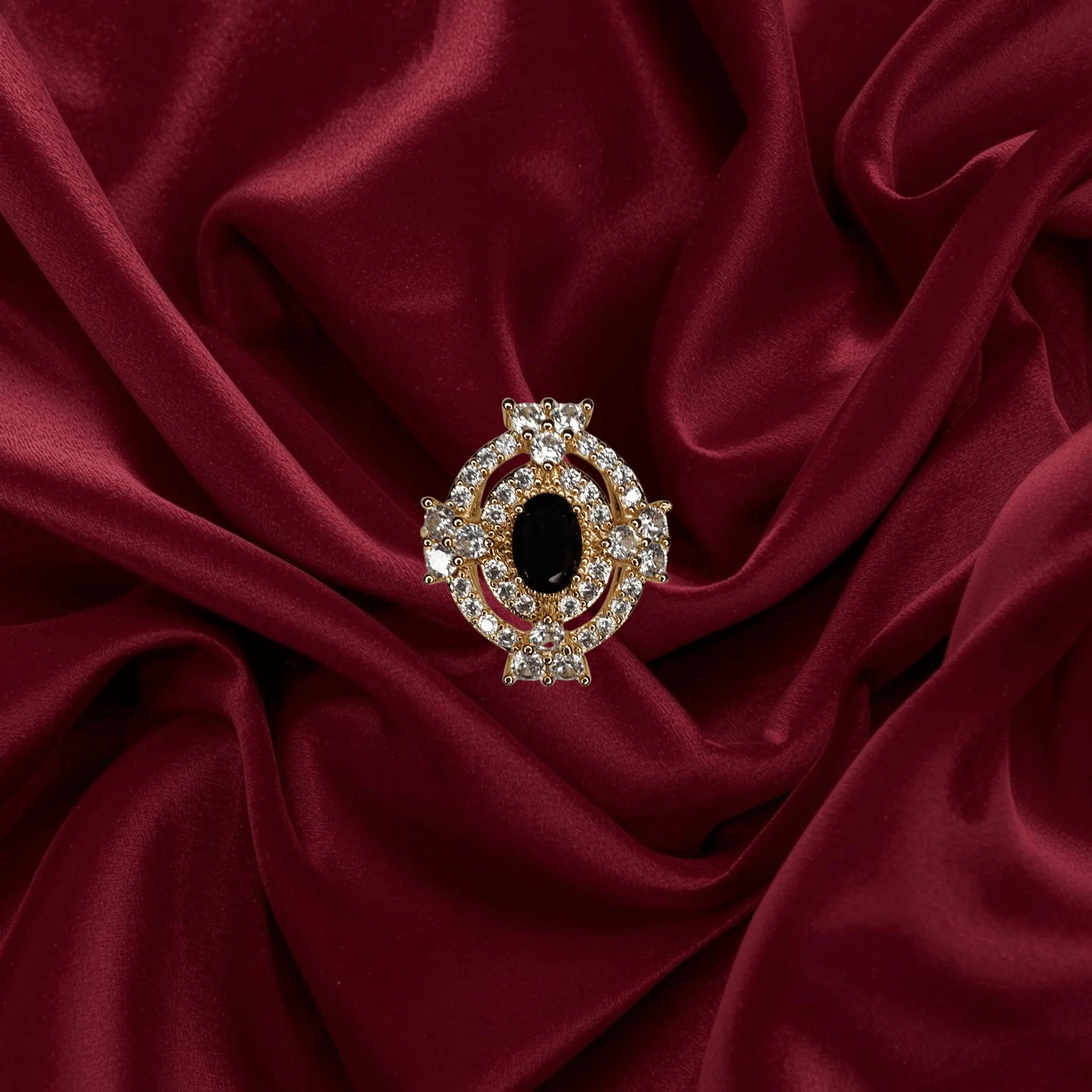 Premium 1K Gold Plated - Royal Black Stone Halo Ring