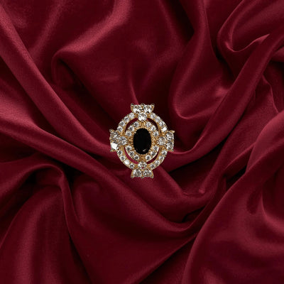 Premium 1K Gold Plated - Royal Black Stone Halo Ring