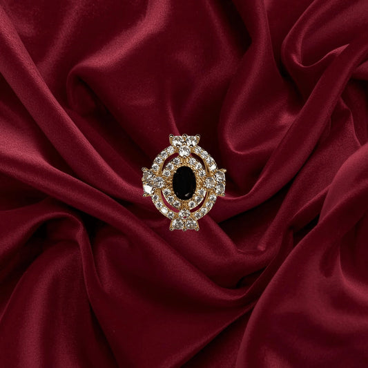 Premium 1K Gold Plated - Royal Black Stone Halo Ring