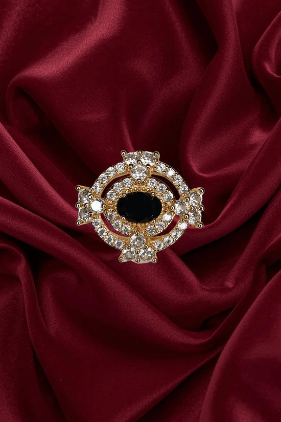 Premium 1K Gold Plated - Royal Black Stone Halo Ring