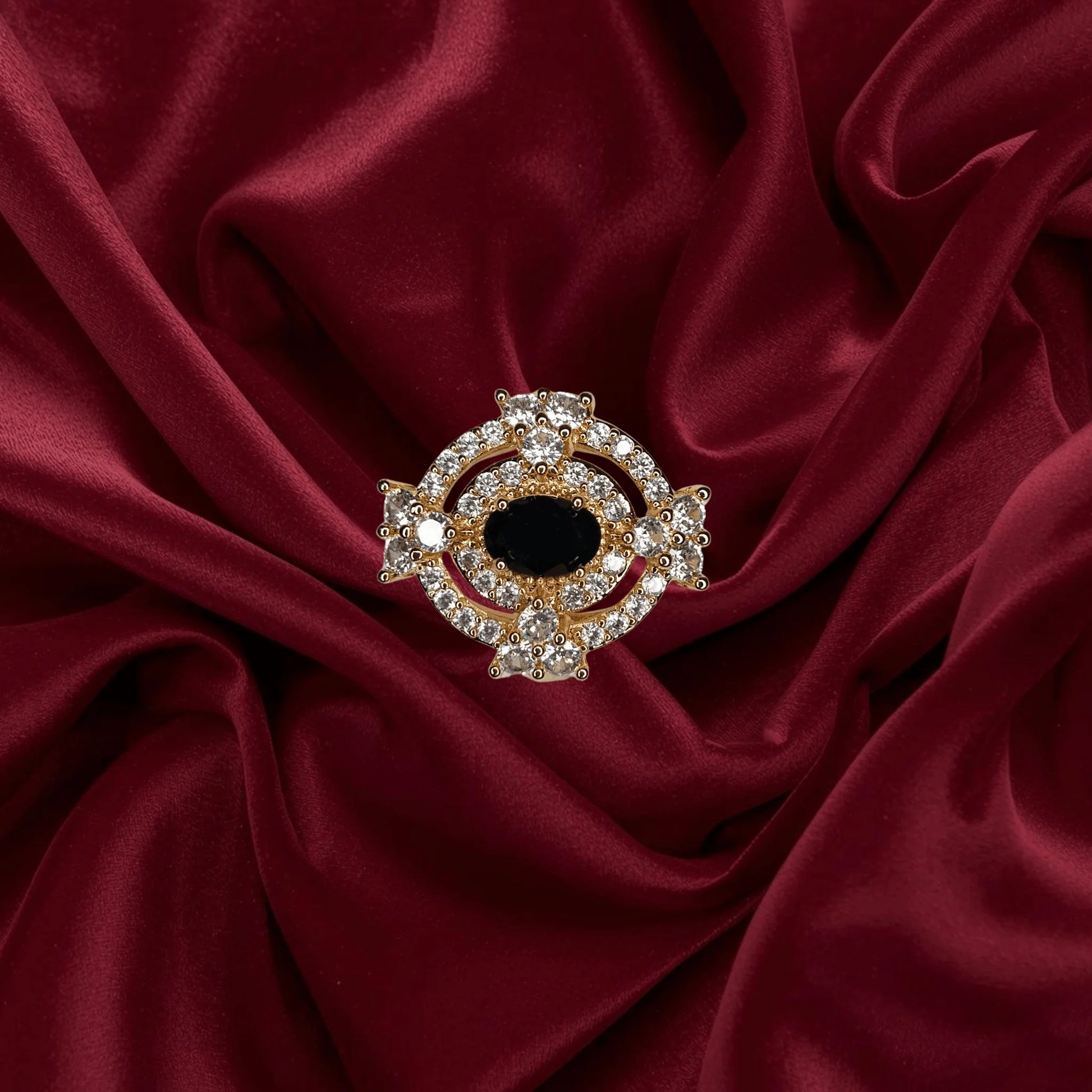 Premium 1K Gold Plated - Royal Black Stone Halo Ring