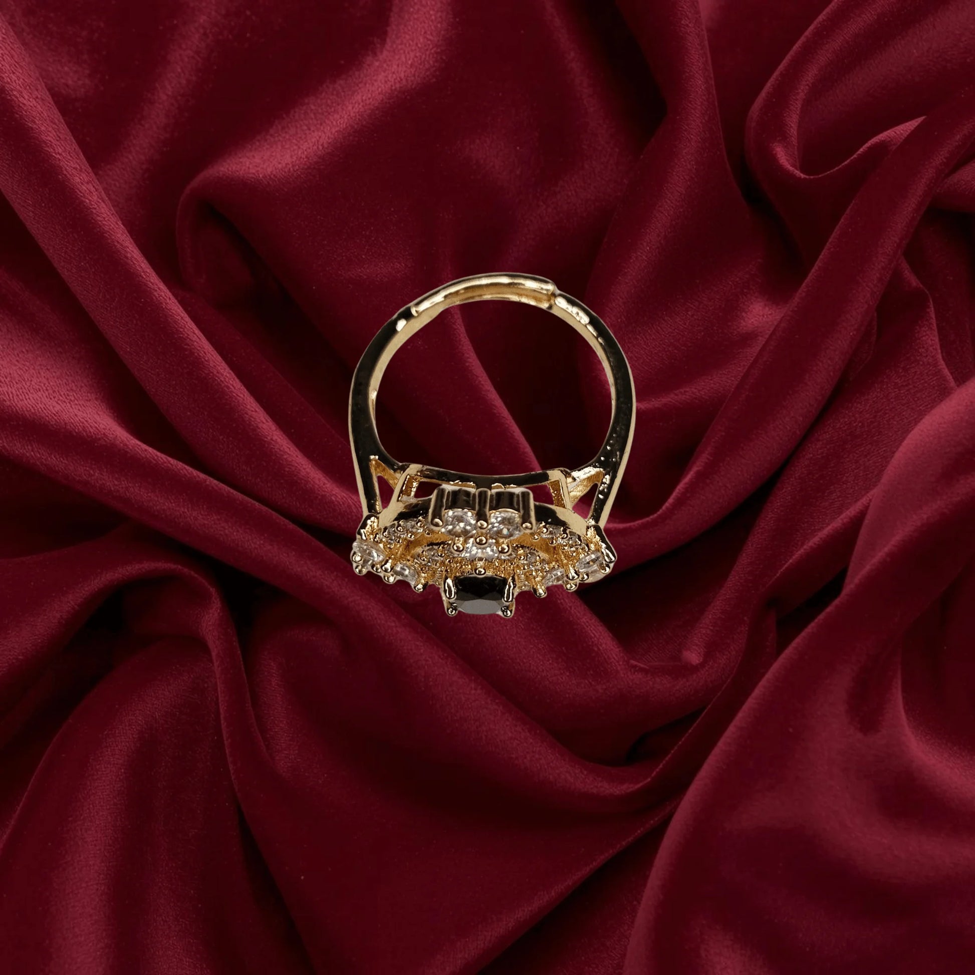 Premium 1K Gold Plated - Royal Black Stone Halo Ring