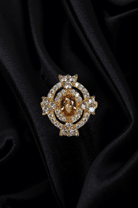 Royal Oval Diamond Halo Ring – 1K Gold Plated