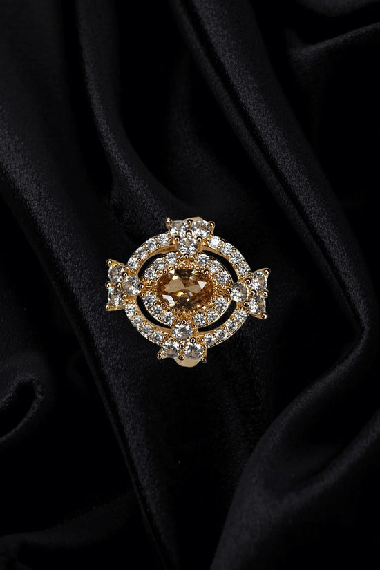Royal Oval Diamond Halo Ring – 1K Gold Plated