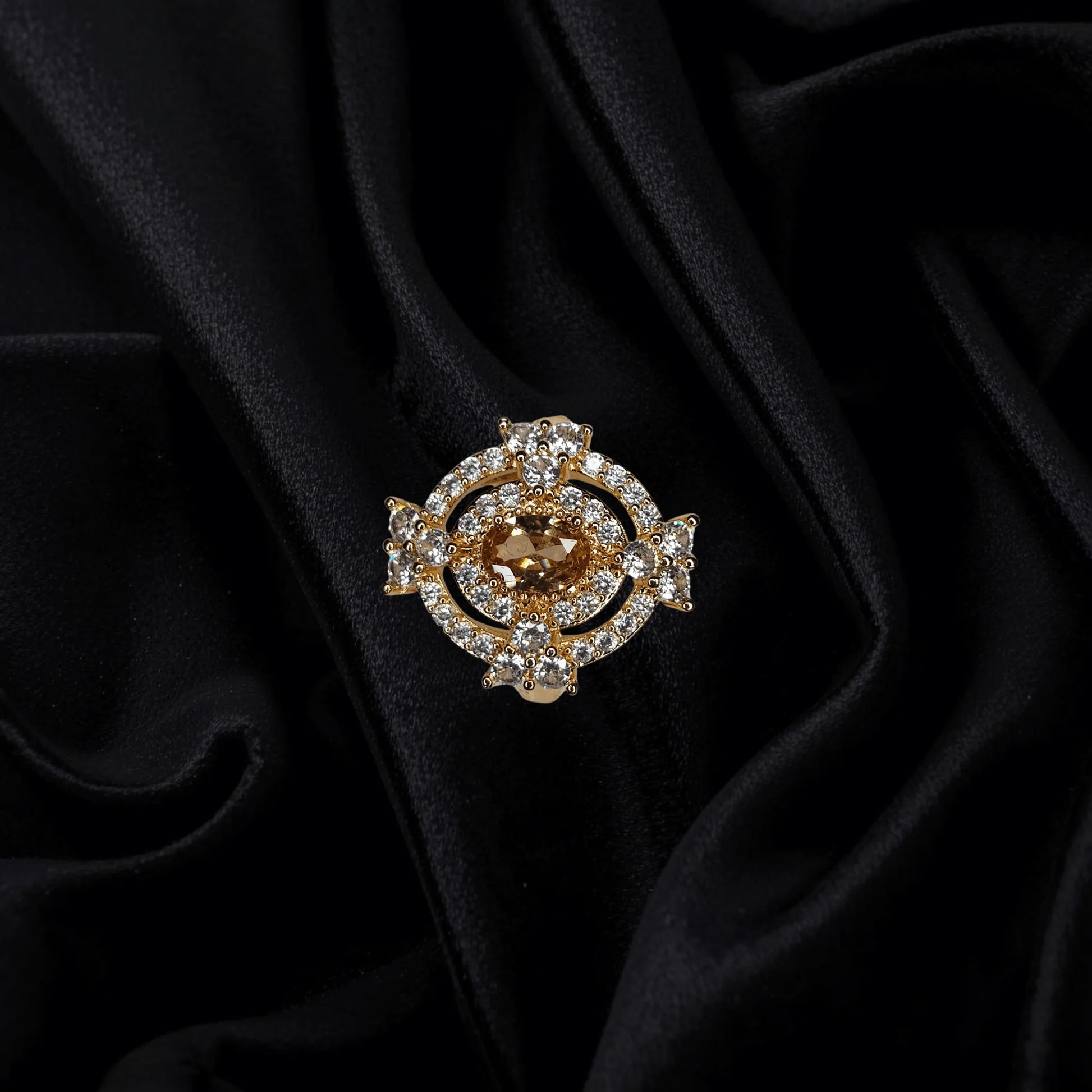 Royal Oval Diamond Halo Ring – 1K Gold Plated