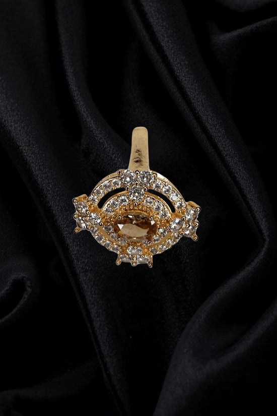 Royal Oval Diamond Halo Ring – 1K Gold Plated