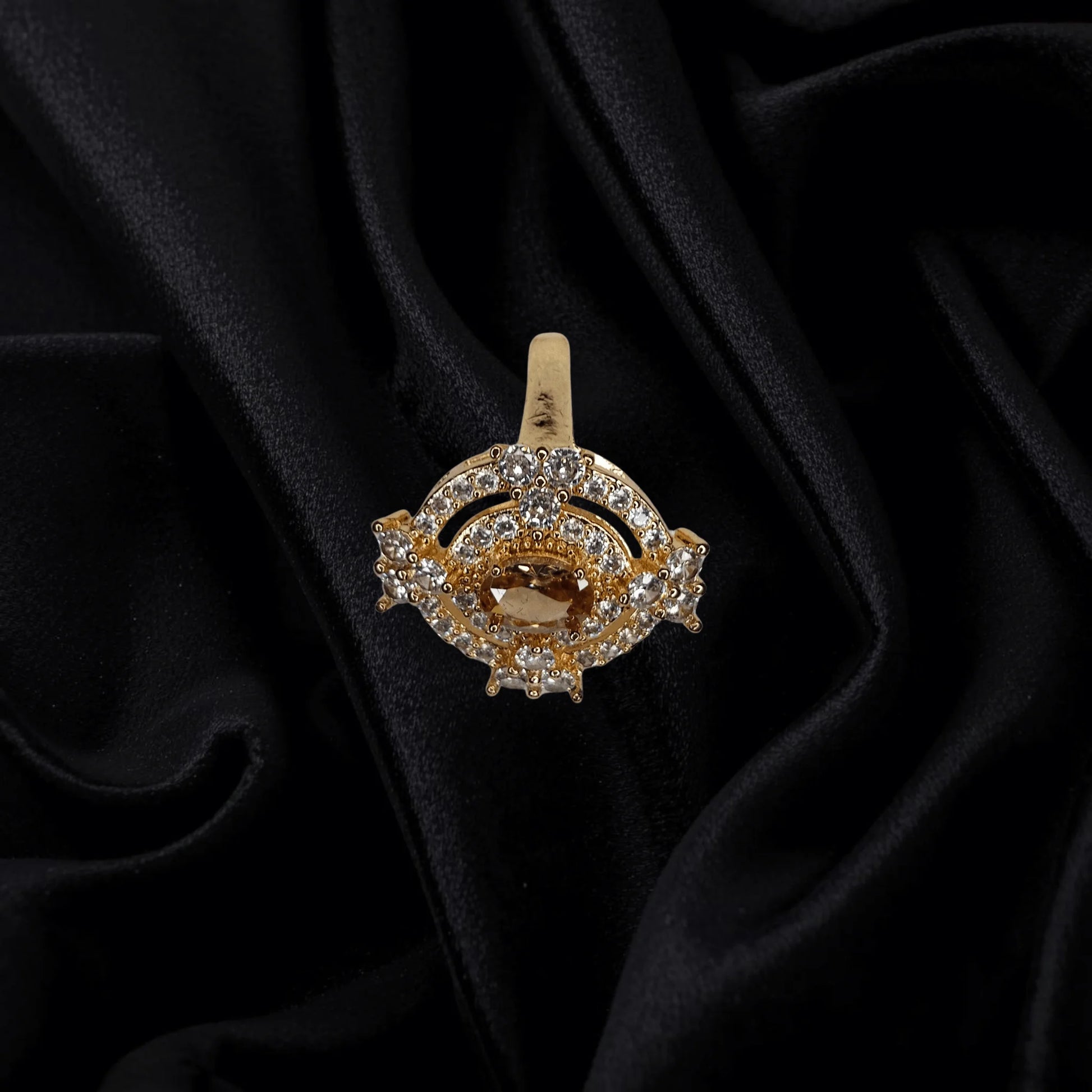 Royal Oval Diamond Halo Ring – 1K Gold Plated