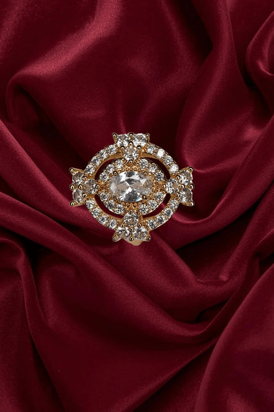 Royal White Crystal Crown Ring GOLD Plated