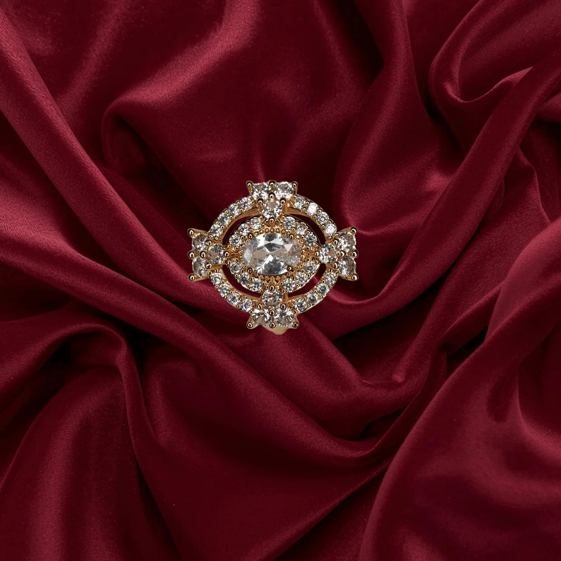 Royal White Crystal Crown Ring GOLD Plated