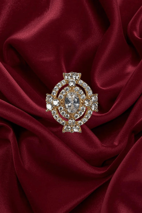 Royal White Crystal Crown Ring GOLD Plated