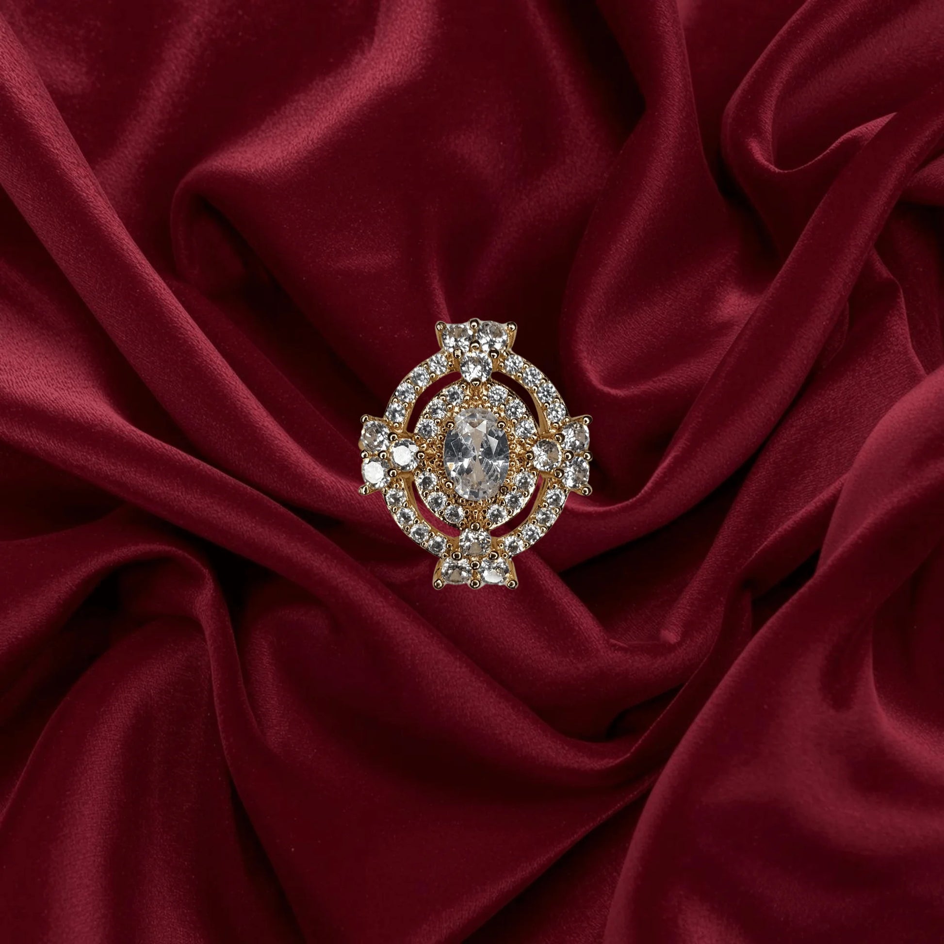 Royal White Crystal Crown Ring GOLD Plated