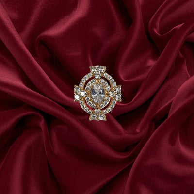 Royal White Crystal Crown Ring GOLD Plated