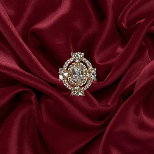 Royal White Crystal Crown Ring GOLD Plated