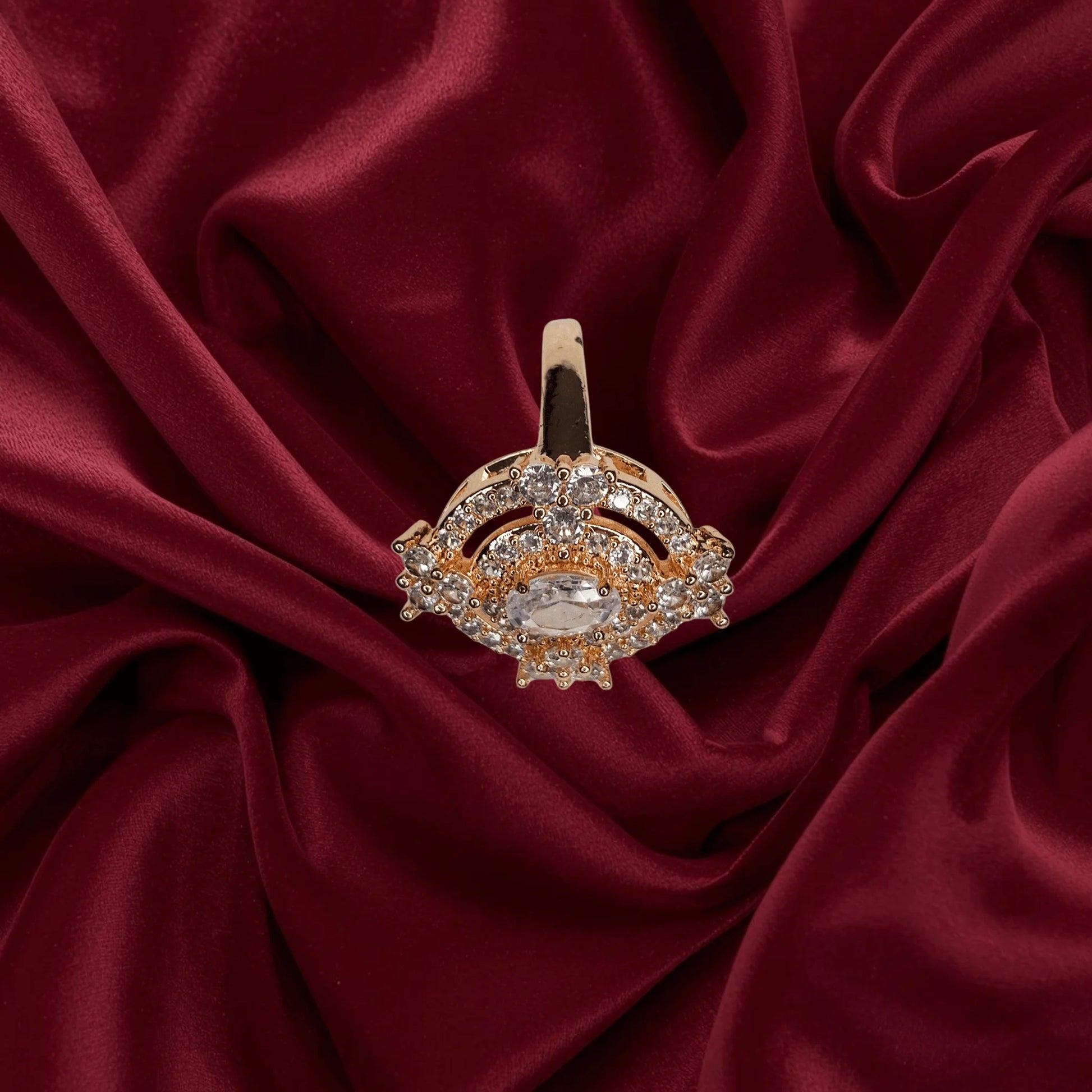 Royal White Crystal Crown Ring GOLD Plated