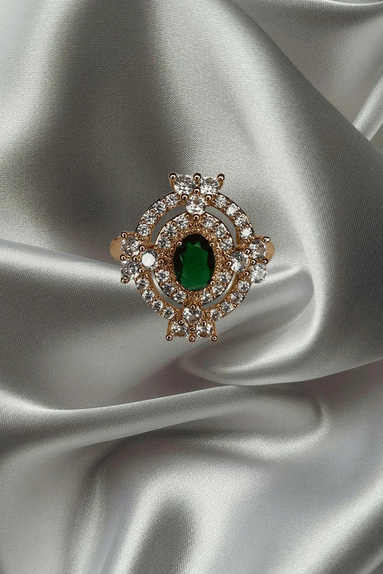 GOLD Plated Emerald Glow Royal Halo Ring