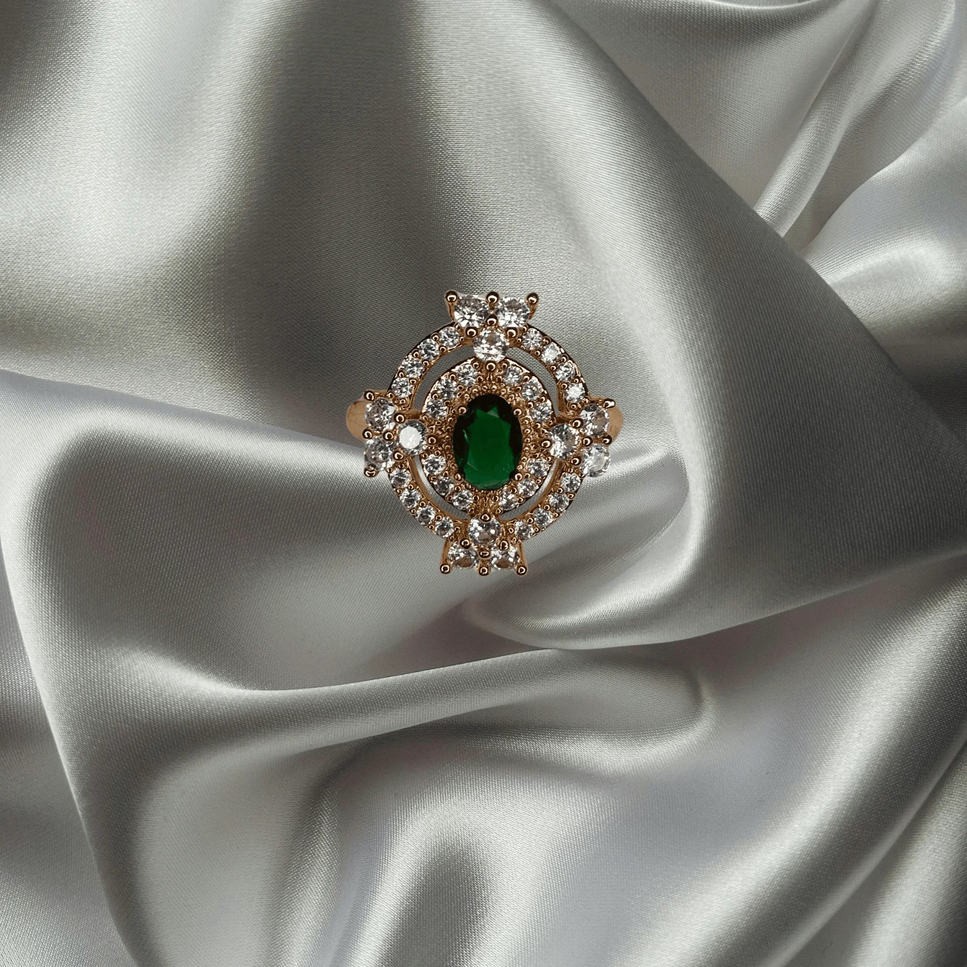 GOLD Plated Emerald Glow Royal Halo Ring