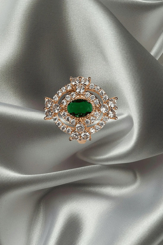 GOLD Plated Emerald Glow Royal Halo Ring