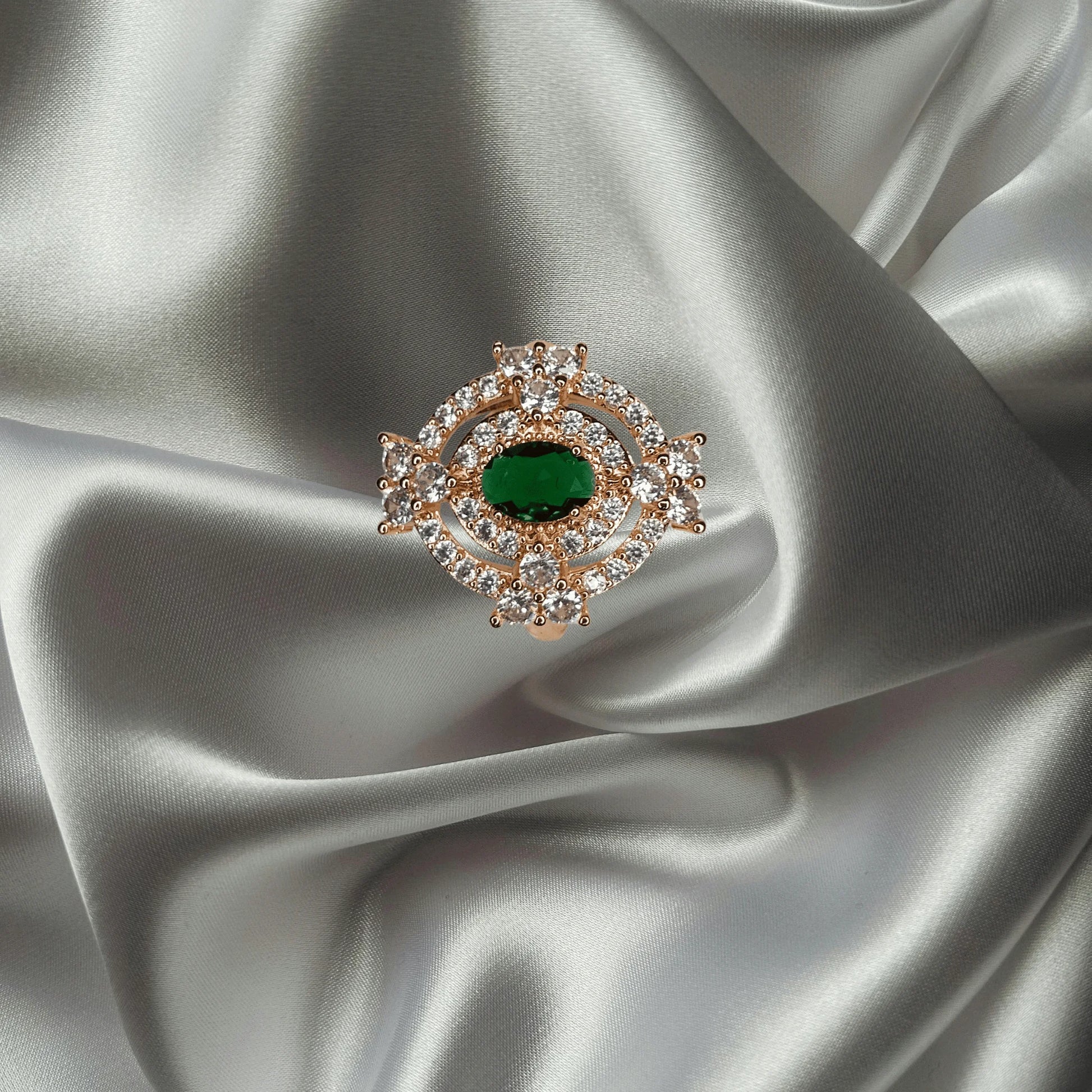 GOLD Plated Emerald Glow Royal Halo Ring