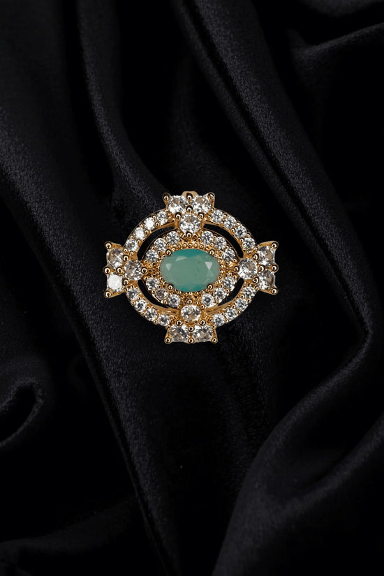 Emerald Glow Gold-Plated Adjustable Ring