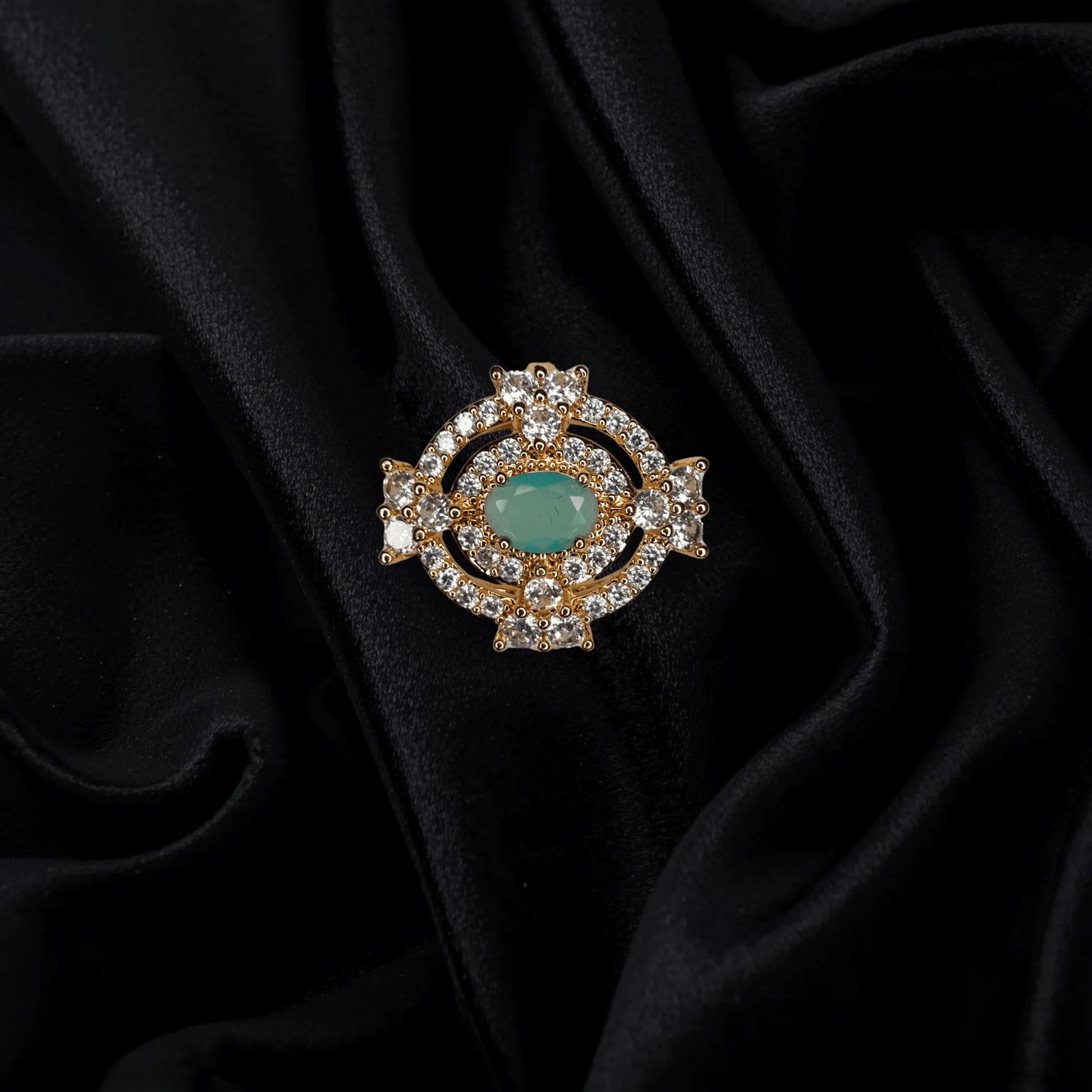 Emerald Glow Gold-Plated Adjustable Ring