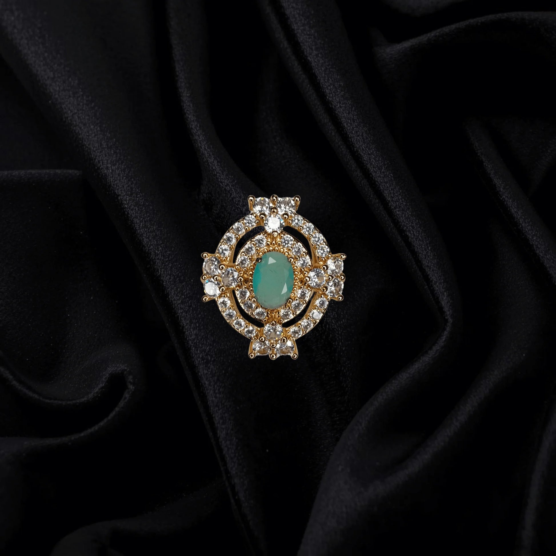 Emerald Glow Gold-Plated Adjustable Ring