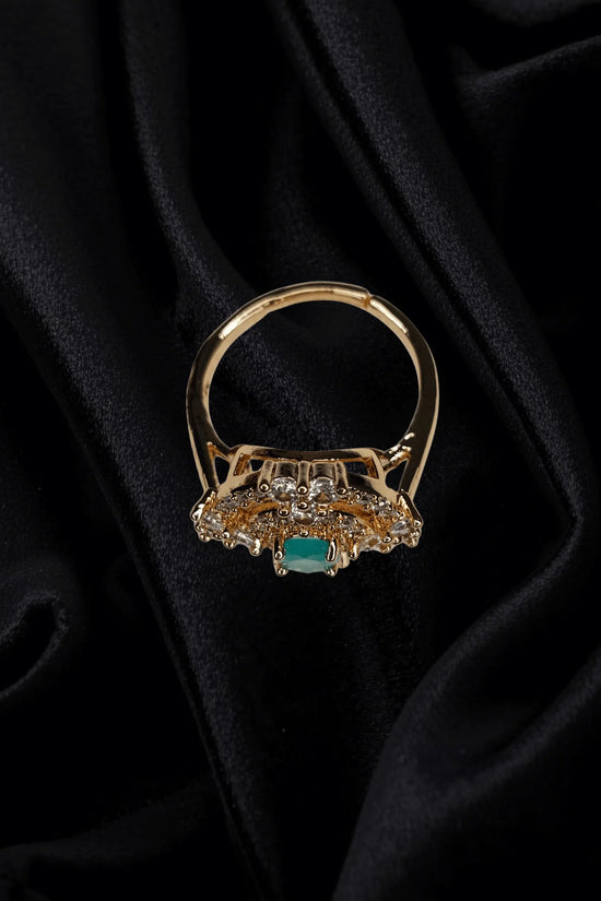 Emerald Glow Gold-Plated Adjustable Ring