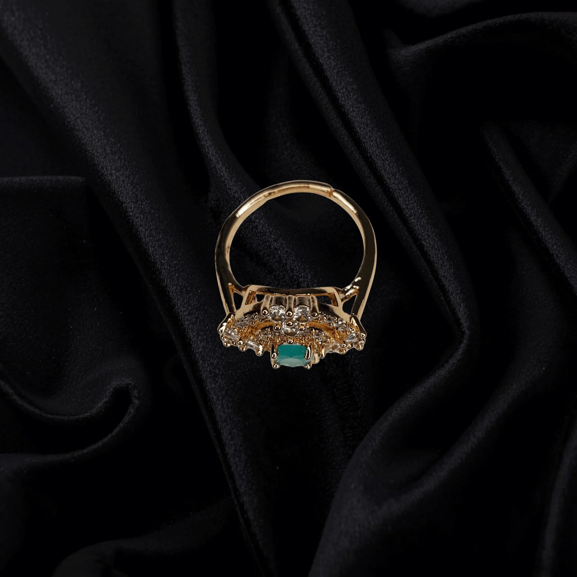 Emerald Glow Gold-Plated Adjustable Ring