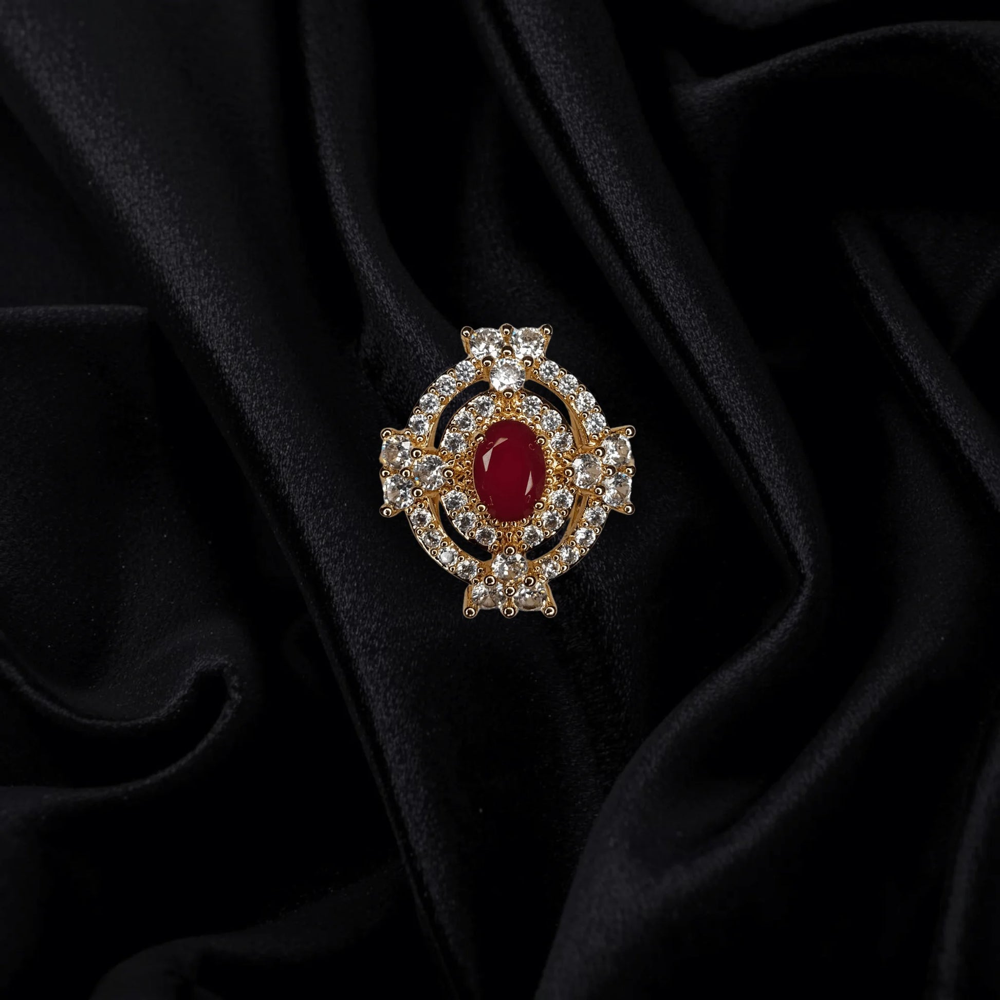 Ruby Glow Gold-Plated Adjustable Ring