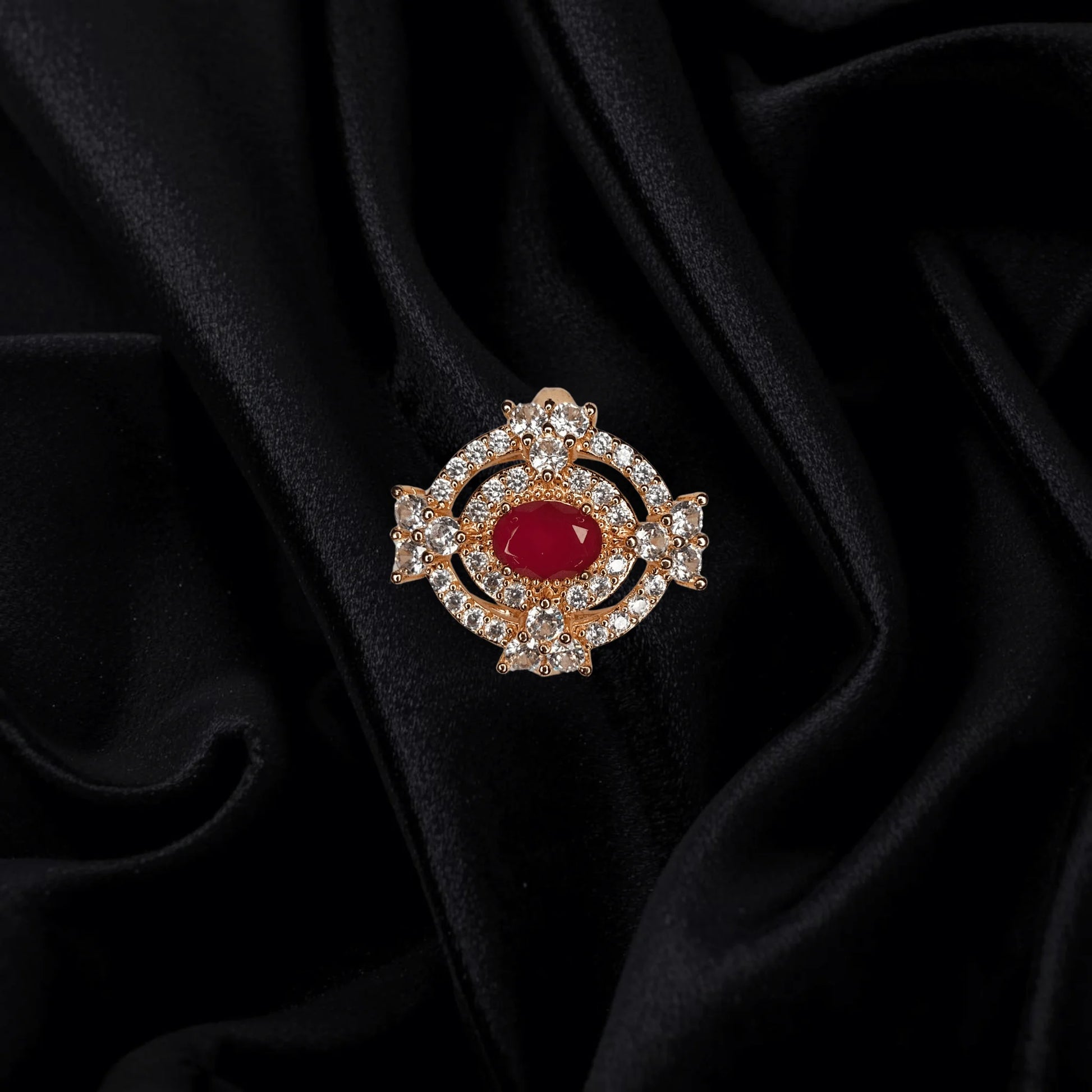 Ruby Glow Gold-Plated Adjustable Ring