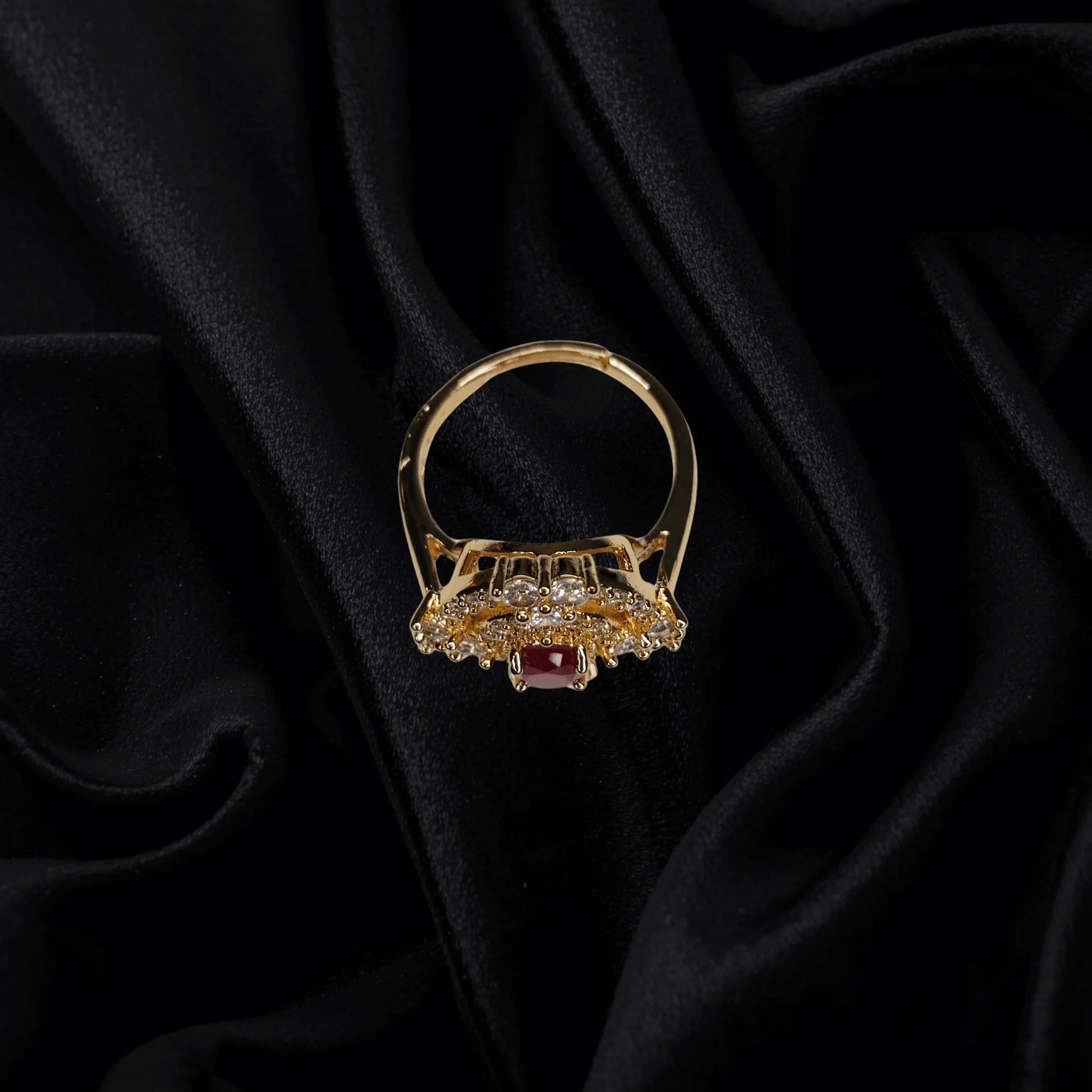 Ruby Glow Gold-Plated Adjustable Ring
