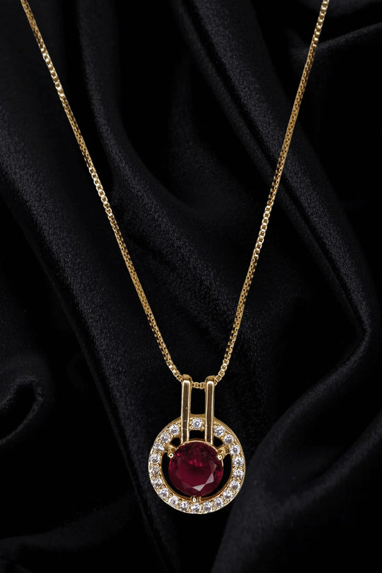 Royal Ruby Glow Gold-Plated Pendant & Earrings Set