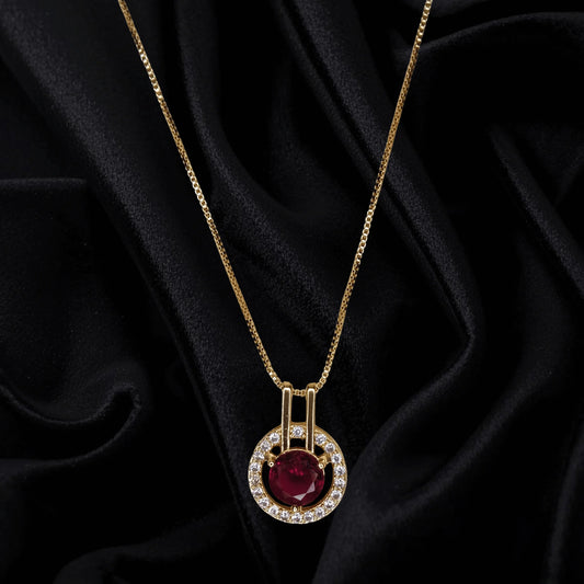 Royal Ruby Glow Gold-Plated Pendant & Earrings Set