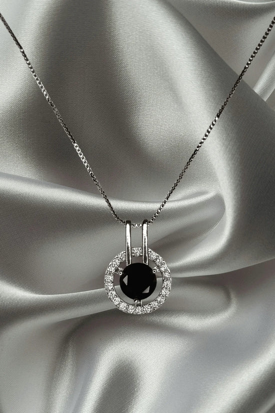 Midnight Black Crystal Silver-Plated Pendant & Earrings Set