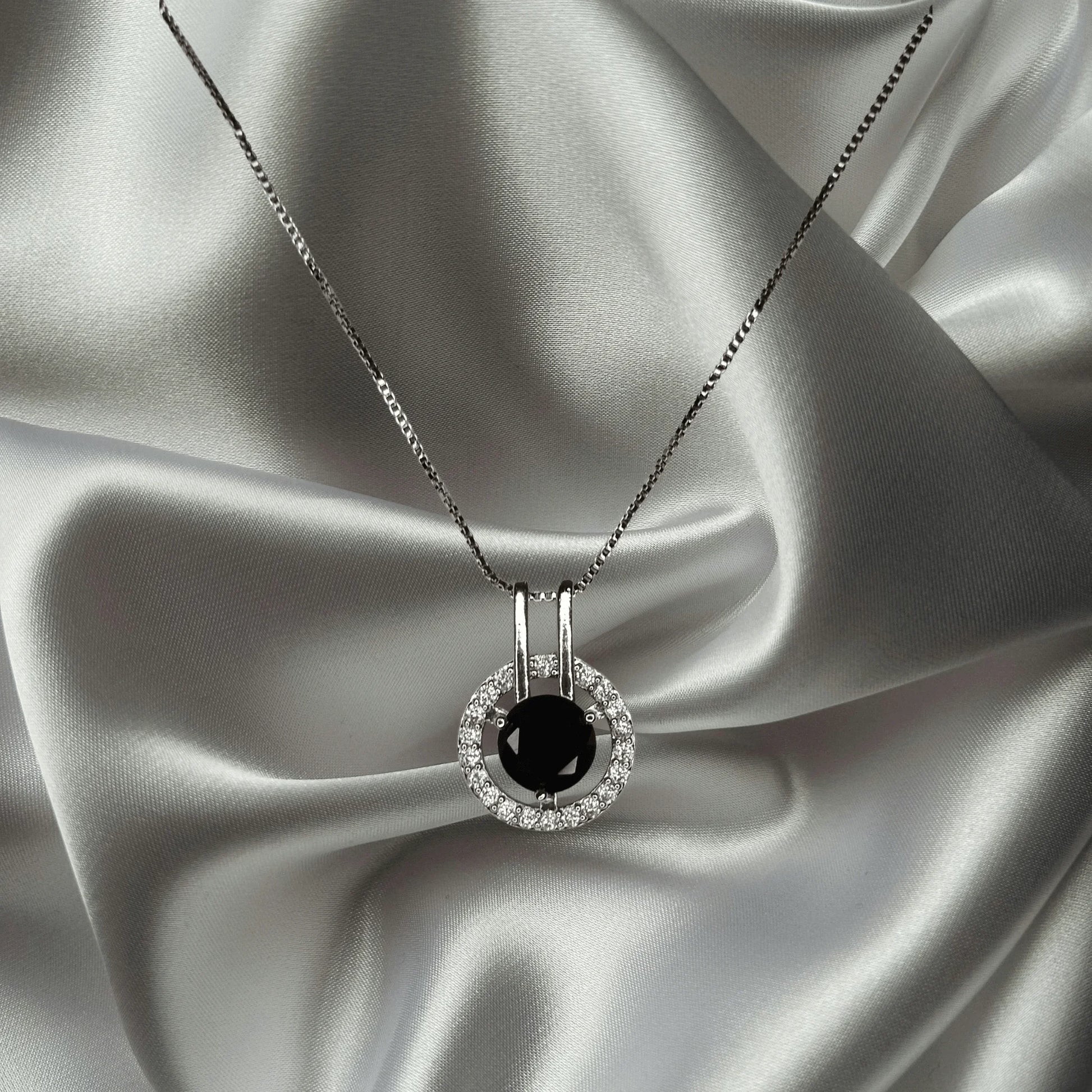 Midnight Black Crystal Silver-Plated Pendant & Earrings Set