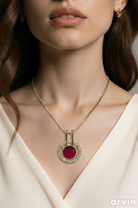 Royal Ruby Glow Gold-Plated Pendant & Earrings Set