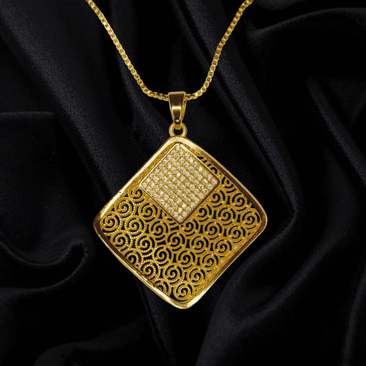 Royal Mosaic 1K Gold-Plated Pendant & Earrings Set